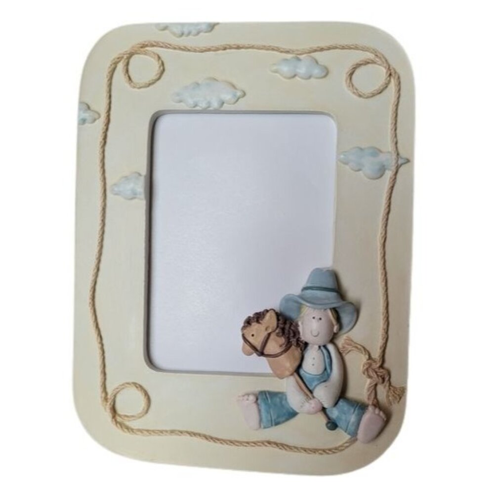 Picture Frame Lil Cowboy with Stick Pony and Rope Western Theme